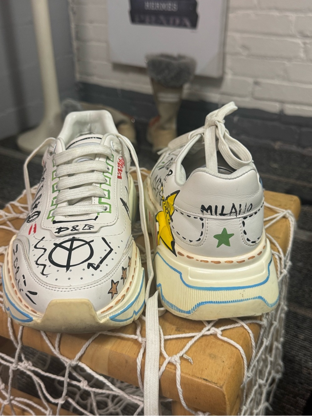 Dolce & Gabbana  Leather Graffiti  Print Sneakers Sz 37 US 6